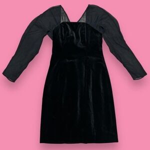 Laura Ashley Vintage 90s Velvet Gothic Bodycon Sheer Long Sleeve Dress Size 8